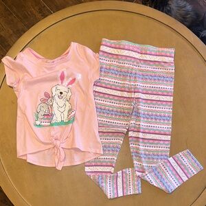 Cynthia Rowley Easter Pink Bunny Graphic Top and Pastel Patterned Leggings Set